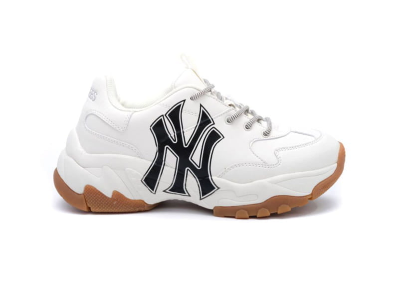 Giày MLB NY trắng chữ đen đế nâu rep 1:1