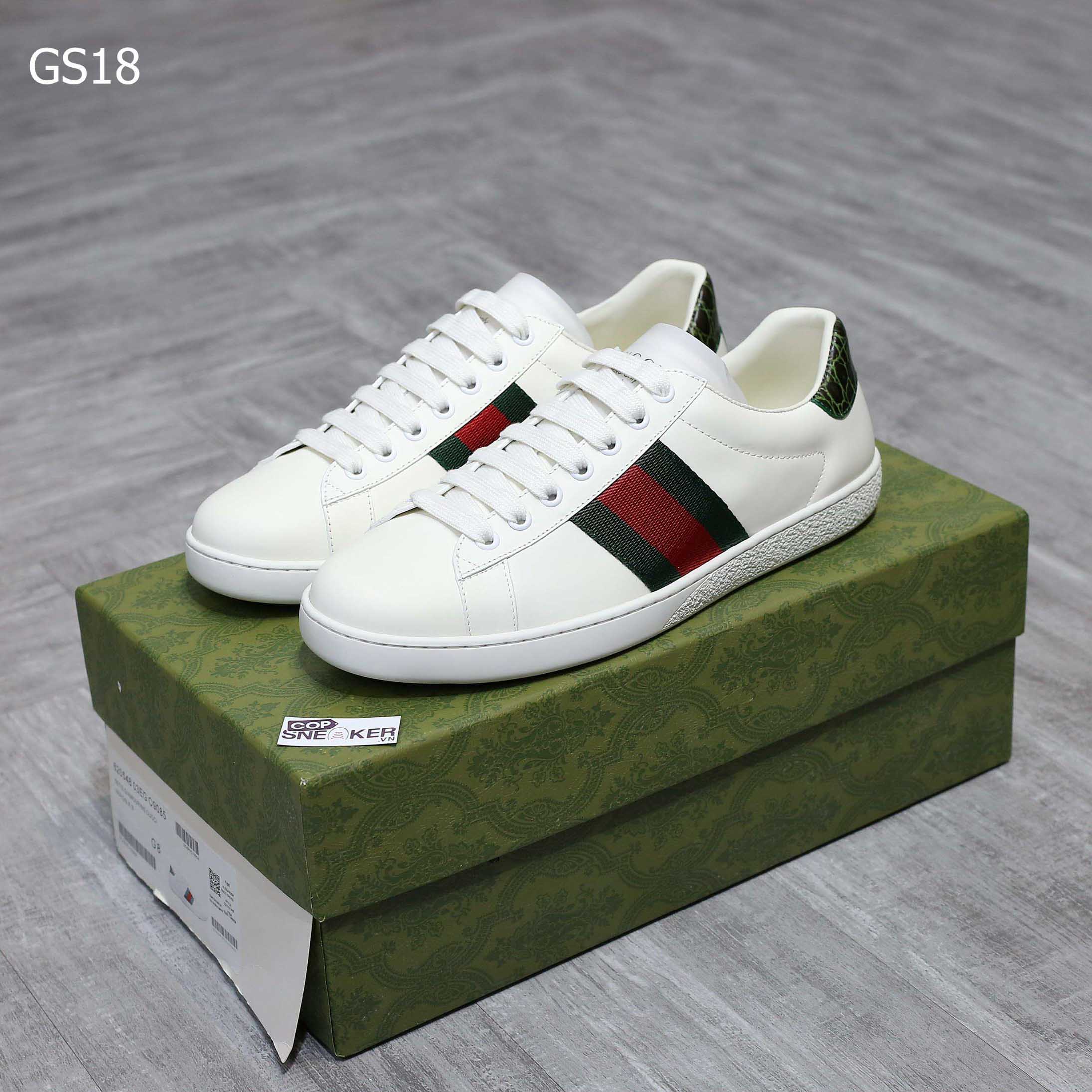 Giày Gucci Ace Leather Sneaker With Green Crocodile Like Auth