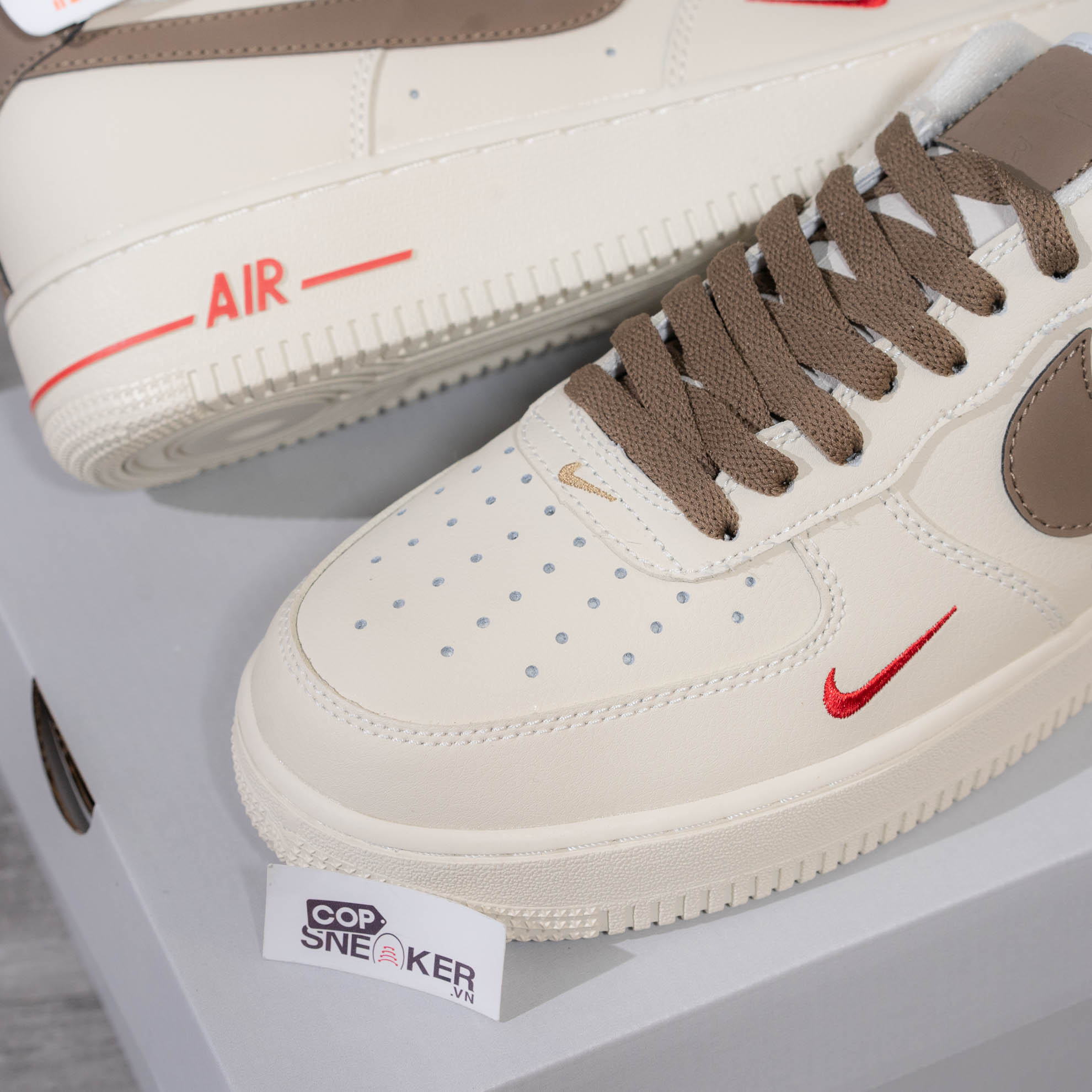 Giày Nike Air Force - AF1 Low White Brown Like Auth