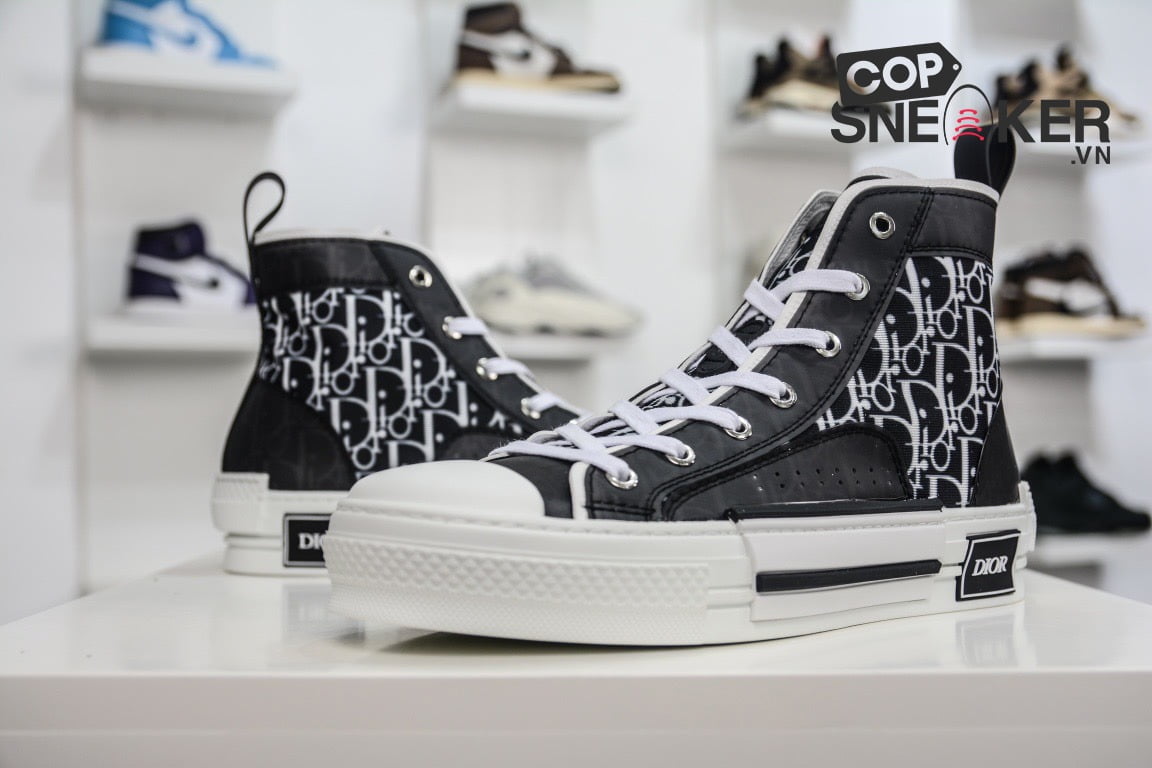 Giày Dior B23 High Top Black họa tiết White Dior Oblique Canvas Like Auth  rep 11  Roll Sneaker