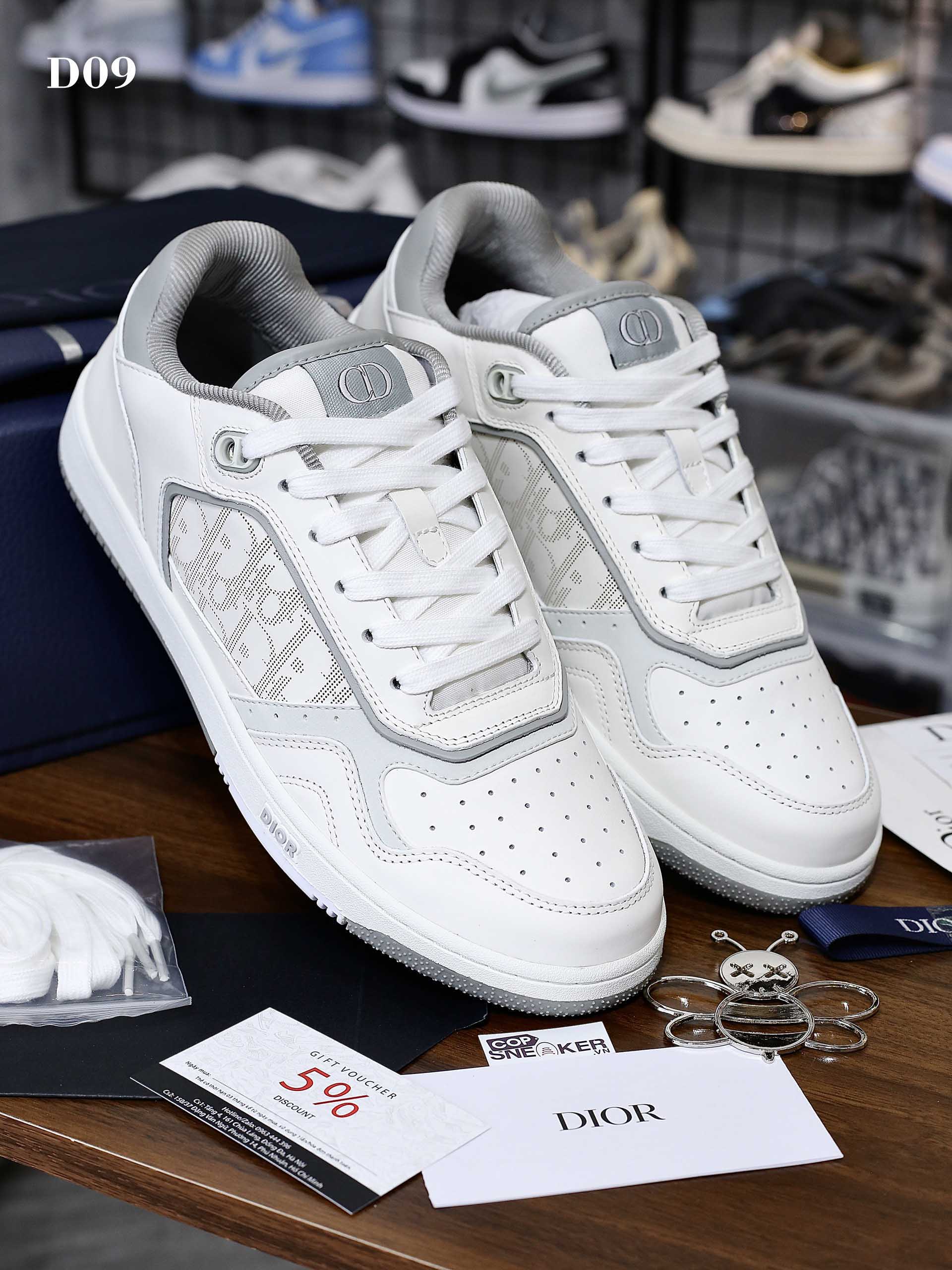 Giày Dior B27 Low white gray họa tiết Dior Oblique Galaxy Leather Xám Trắng Like Auth