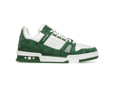 Giày Louis Vuitton LV Trainer White Green Monogram Denim Xanh Siêu Cấp