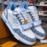 Giày Louis Vuitton Lv Trainer Monogram Denim Blue quai Velcro Like Auth