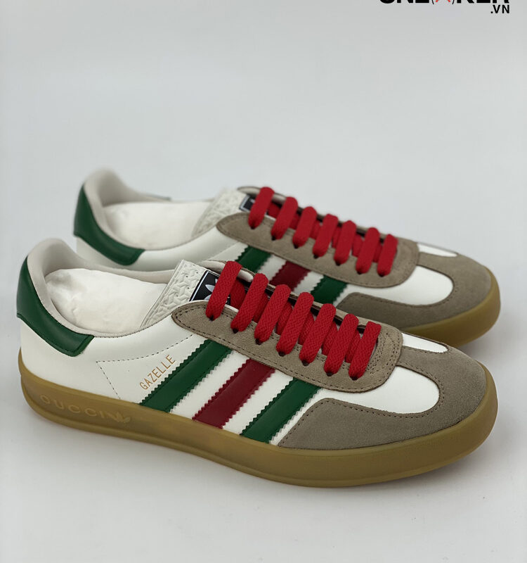 Giày Adidas x Gucci men's Gazelle Sneaker in White Leather