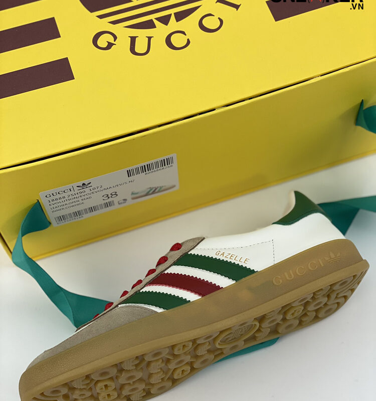 Giày Adidas x Gucci men's Gazelle Sneaker in White Leather