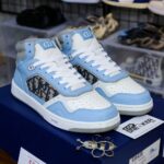 Giày Dior B27 High Light Blue and White Gray họa tiết vải Oblique Jacquard Like Auth