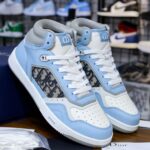 Giày Dior B27 High Light Blue and White Gray họa tiết vải Oblique Jacquard Like Auth