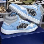Giày Dior B27 High Light Blue and White Gray họa tiết vải Oblique Jacquard Like Auth