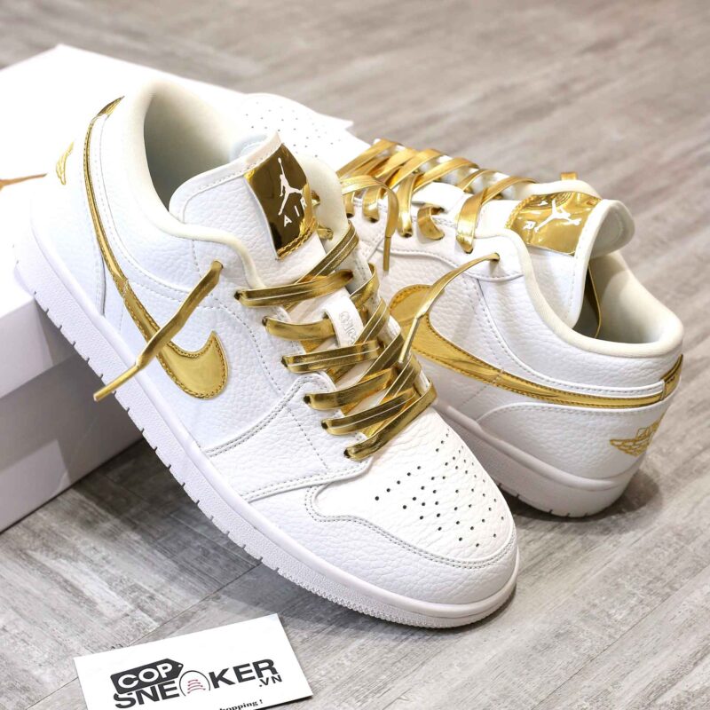 Giày Nike Air Jordan 1 Low White Metallic Gold Like Auth