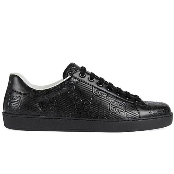 Gucci ACE GG Black Leather Embossed Sneaker