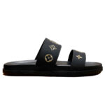 Dép Louis Vuitton nam màu đen họa tiết hoa vàng Best Quality