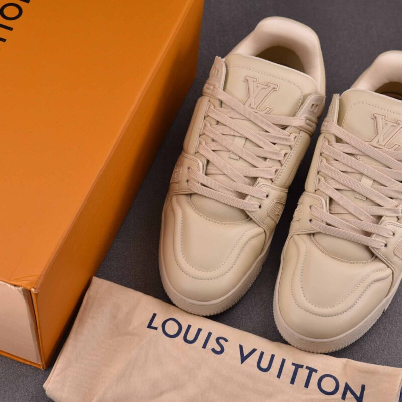 Giày Louis Vuitton LV Trainer Calf Leather Beige Best Quality