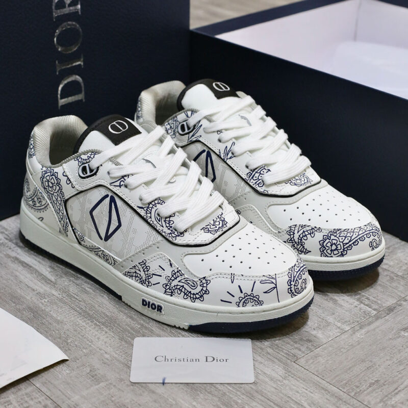 Giày Dior B27 Low White Navy Blue CD Paisley White Dior Oblique Like Auth