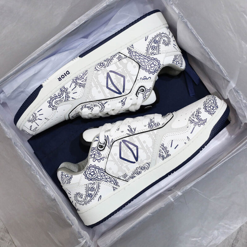 Giày Dior B27 Low White Navy Blue CD Paisley White Dior Oblique Like Auth