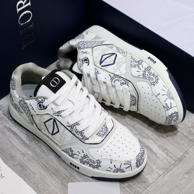 Giày Dior B27 Low White Navy Blue CD Paisley White Dior Oblique Like Auth