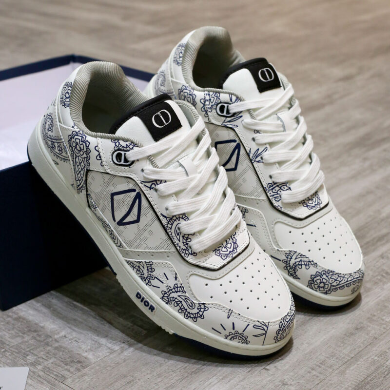 Giày Dior B27 Low White Navy Blue CD Paisley White Dior Oblique Like Auth