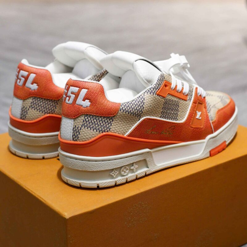 Giày Louis Vuitton LV Trainer Damier White Orange Like Auth