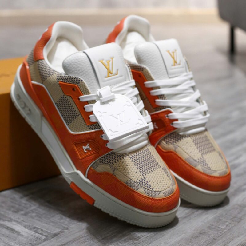 Giày Louis Vuitton LV Trainer Damier White Orange Like Auth