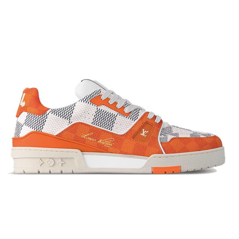 Giày Louis Vuitton LV Trainer Damier White Orange Like Auth