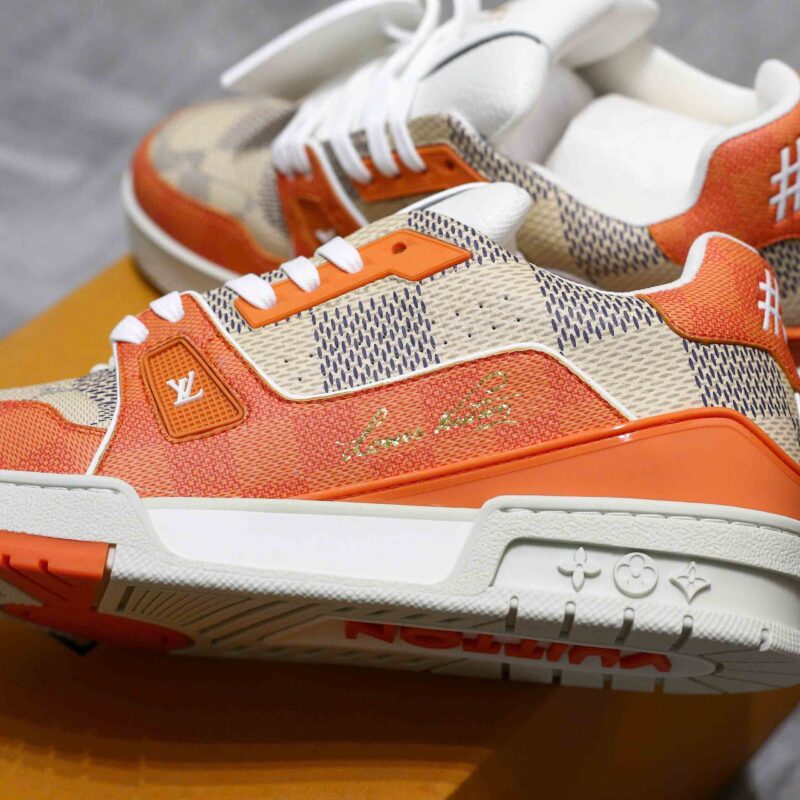 Giày Louis Vuitton LV Trainer Damier White Orange Like Auth