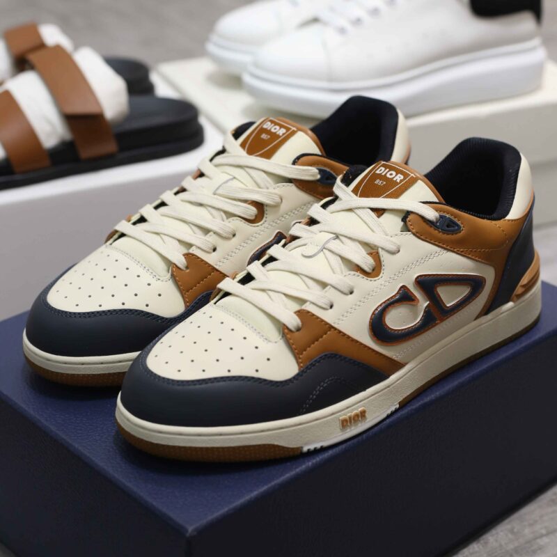 Giày Dior B57 Low Navy Blue and Cream with Brown Suede