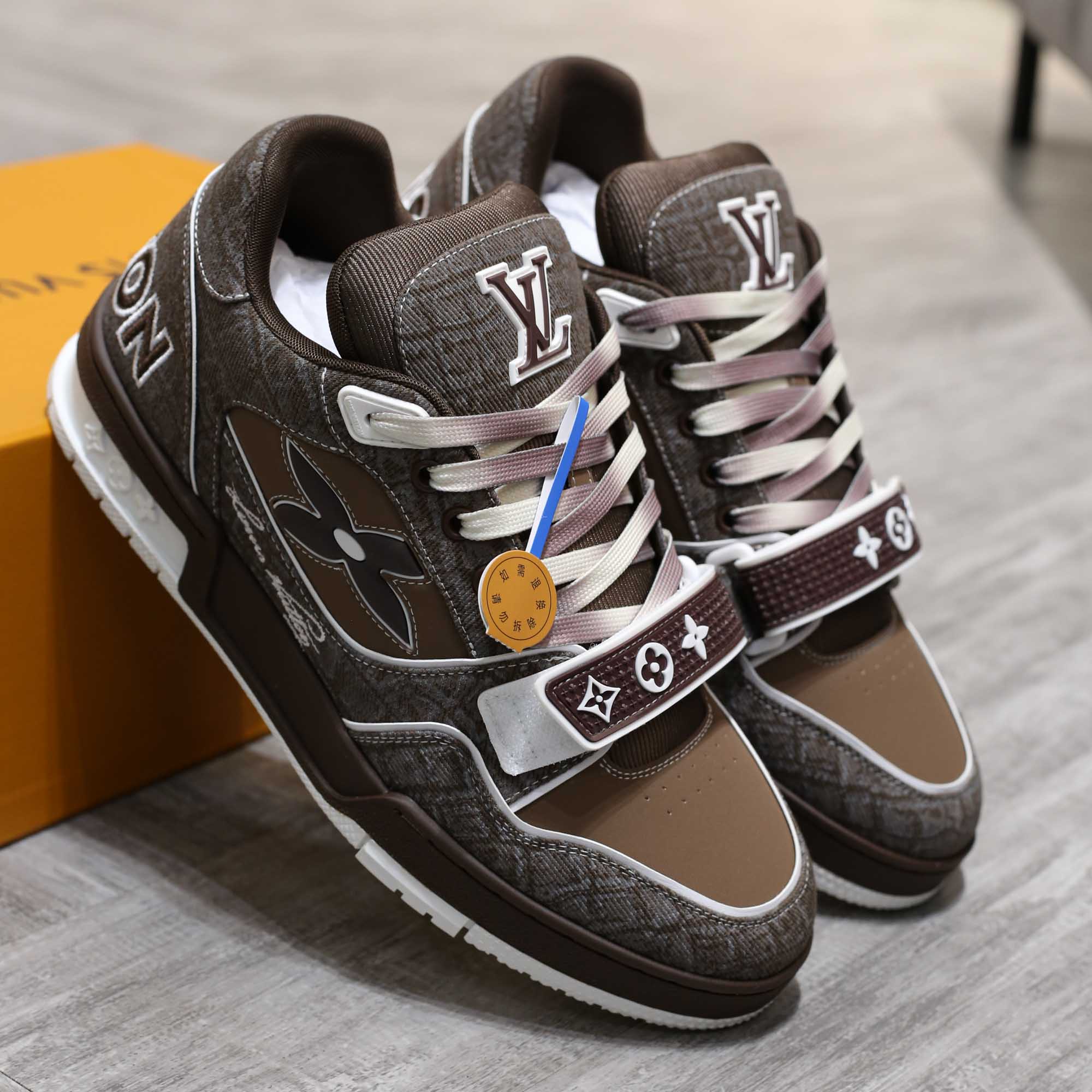 Giày Louis Vuitton LV Trainer Mocha Brown Crocodile Best Quality