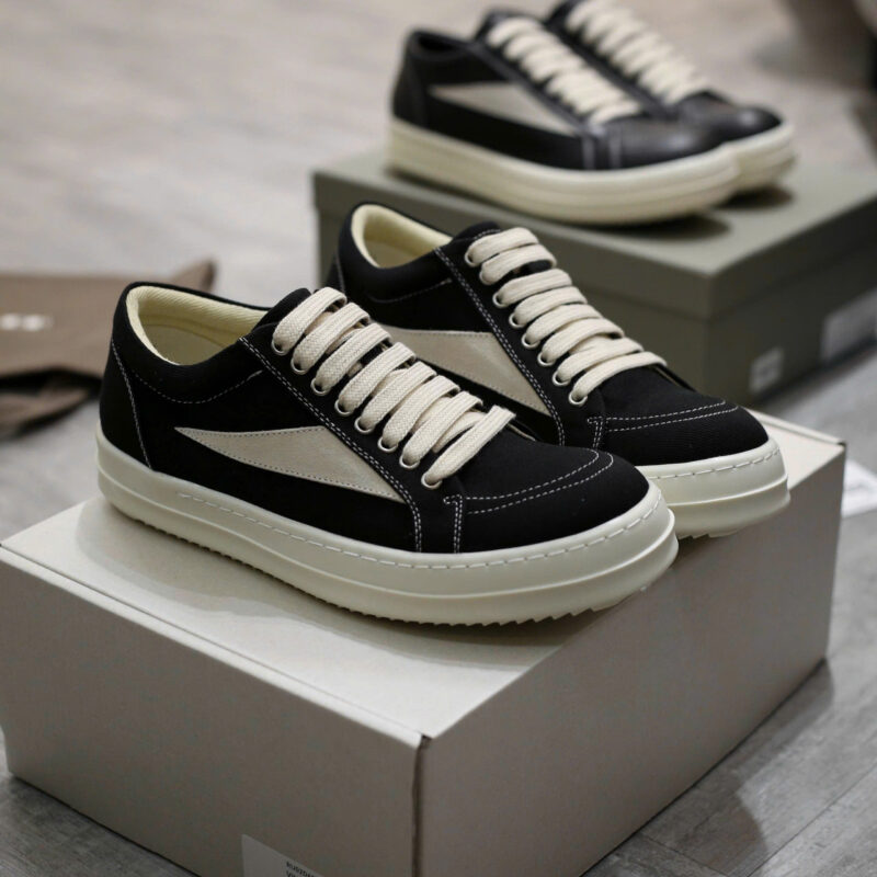 Rick Owens Canvas Vintage ‘Black Milk White’ Sneakers