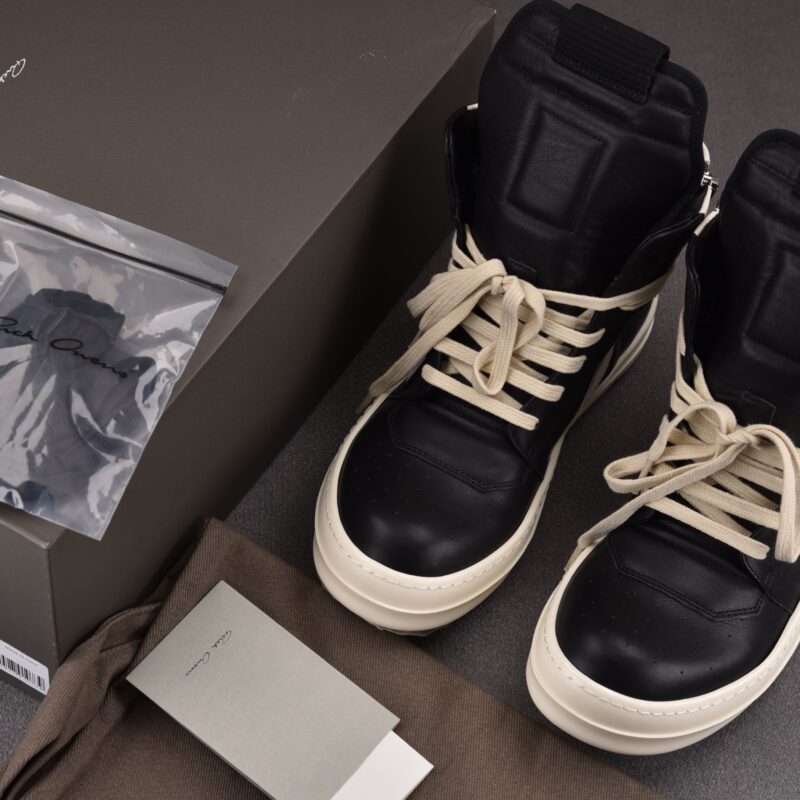 (BEST) Rick Owens Geobasket Leather 'BLACK MILK' Sneakers