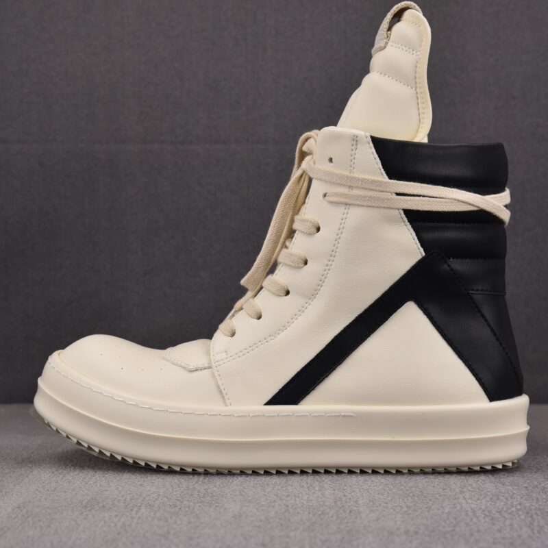 (BEST) Rick Owens Geobasket Leather 'MILK BLACK' Sneakers