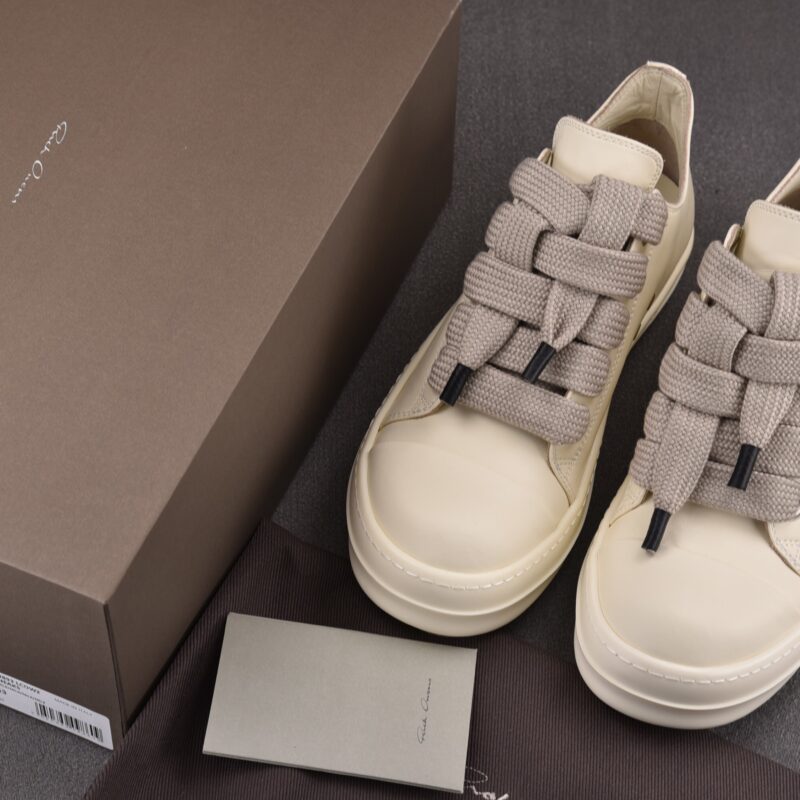 (BEST) Rick Owens Jumbo Laced Low Leather 'Milk' Sneakers