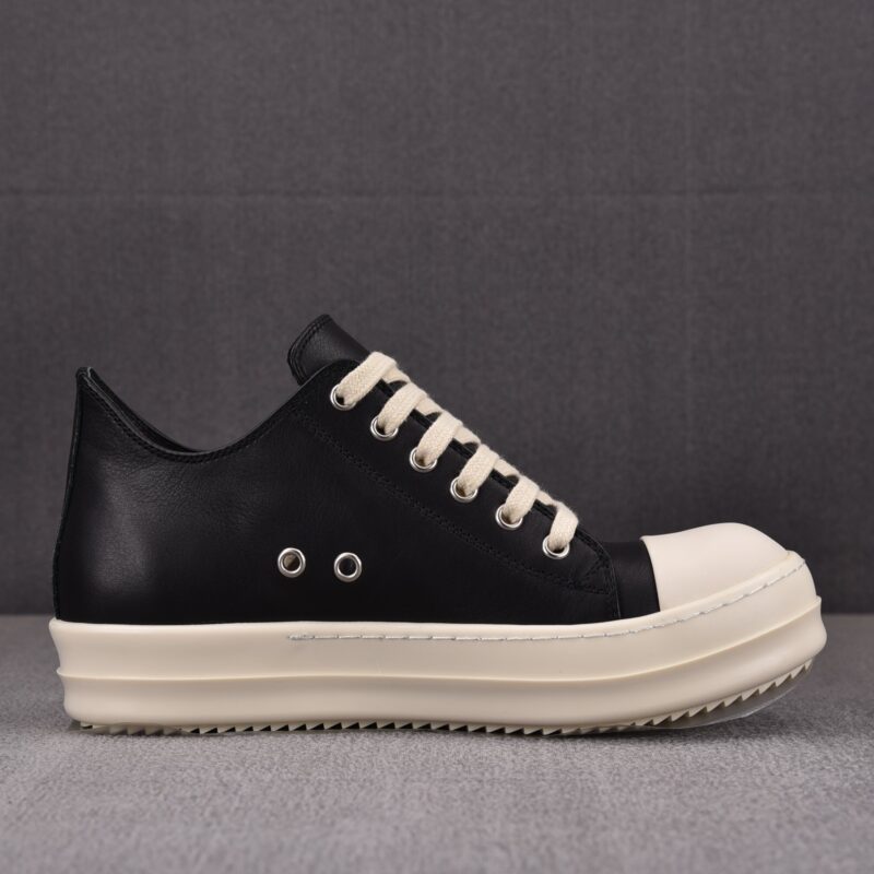 (BEST) Rick Owens Leather Low In Black Sneakers
