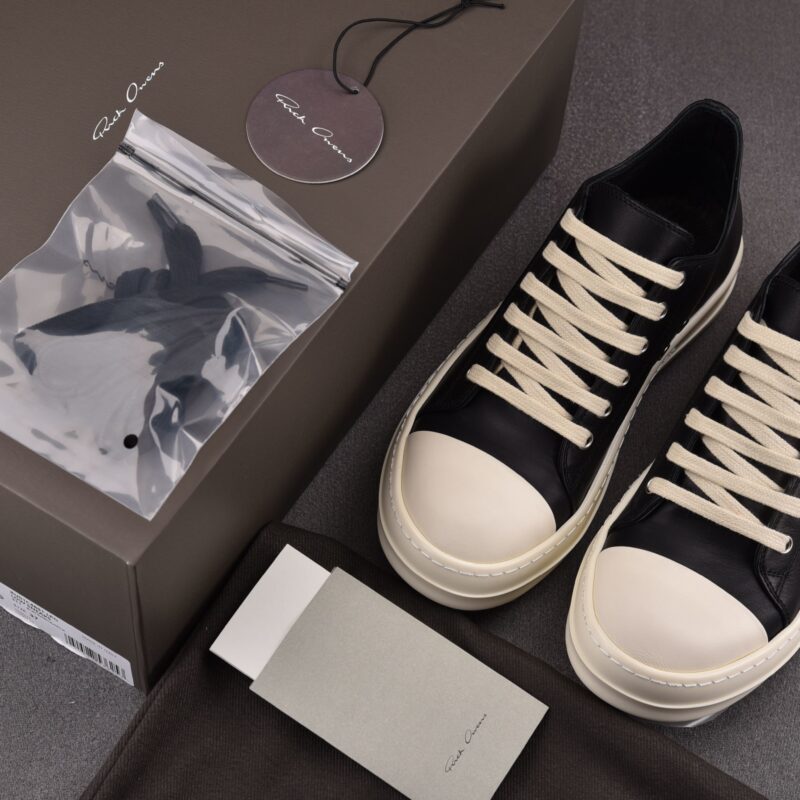 (BEST) Rick Owens Leather Low In Black Sneakers