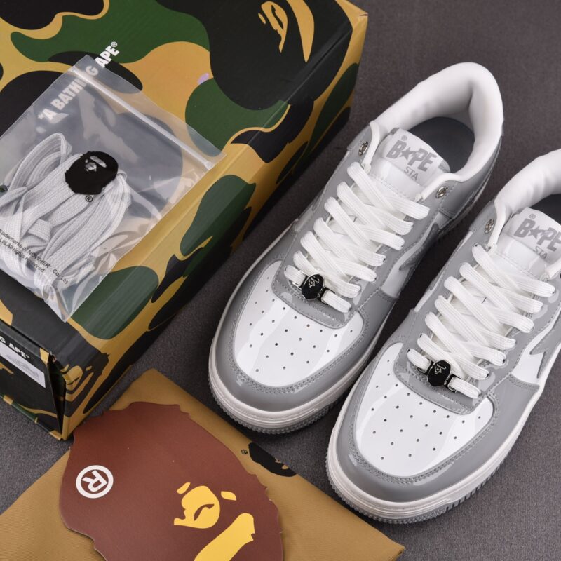 (BEST) A Bathing Ape Bape Sta Patent Leather 'WHITE GREY' (2023)