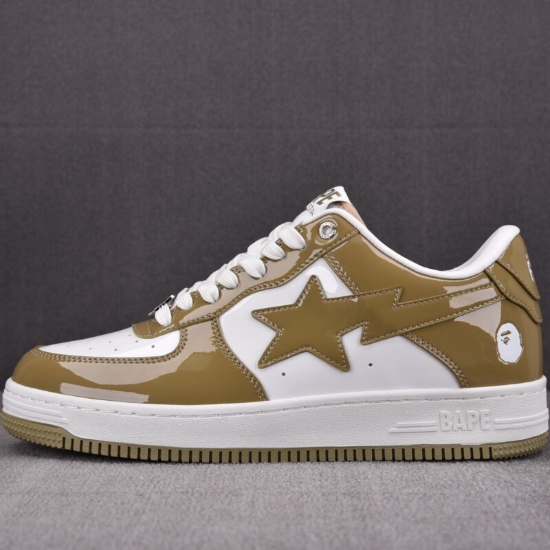 (BEST) A Bathing Ape Bape Sta Patent Leather 'WHITE KHAKI' (2023)