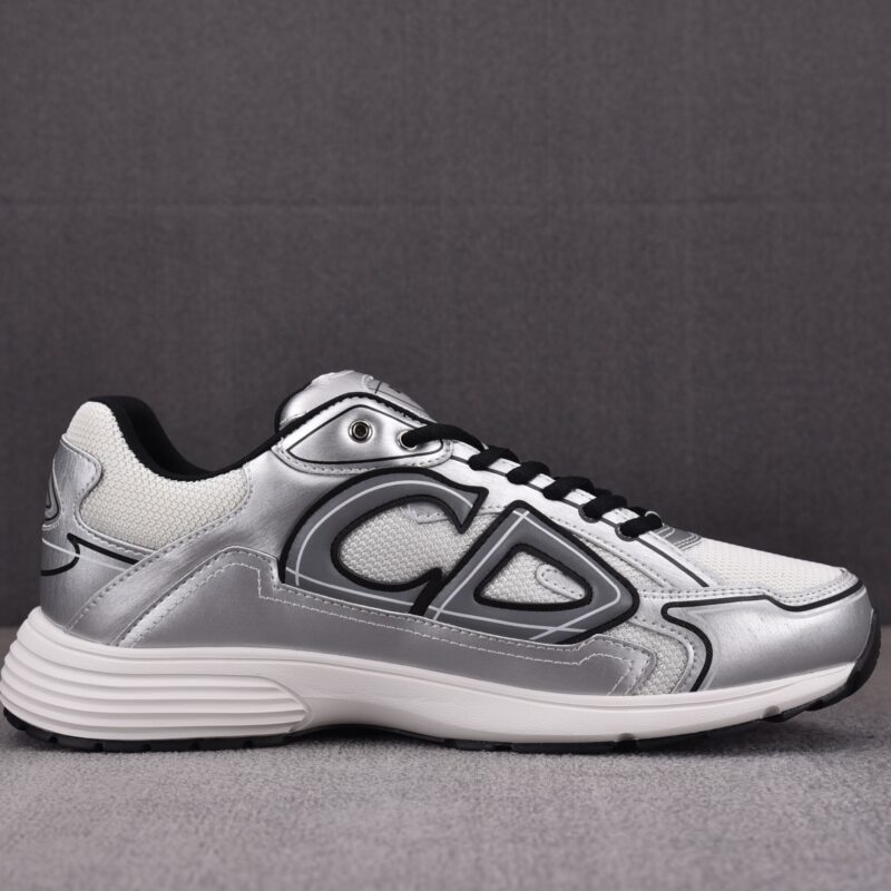 (BEST) Dior B30 White Mesh Silver-Tone Metallic Calfskin