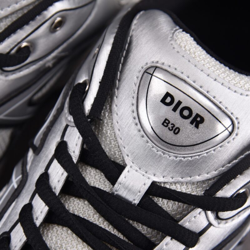 (BEST) Dior B30 White Mesh Silver-Tone Metallic Calfskin