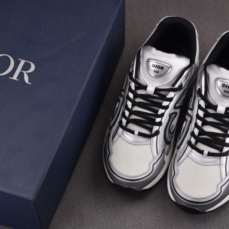 (BEST) Dior B30 White Mesh Silver-Tone Metallic Calfskin