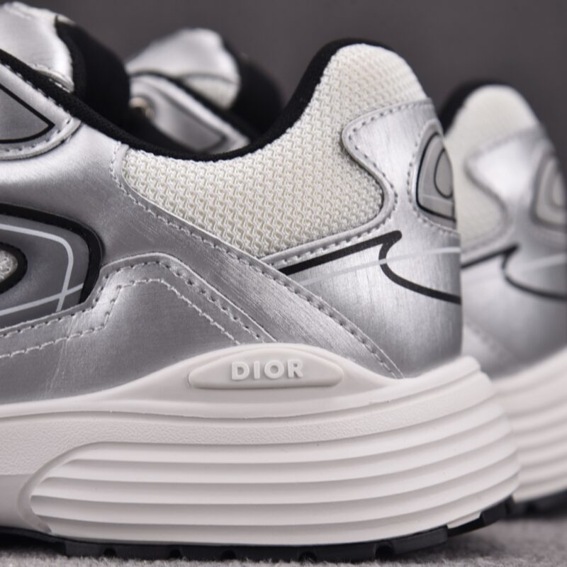 (BEST) Dior B30 White Mesh Silver-Tone Metallic Calfskin