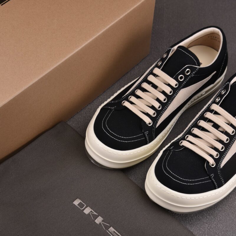 (BEST) Rick Owens Canvas Vintage ‘BLACK MILK WHITE’ Sneakers