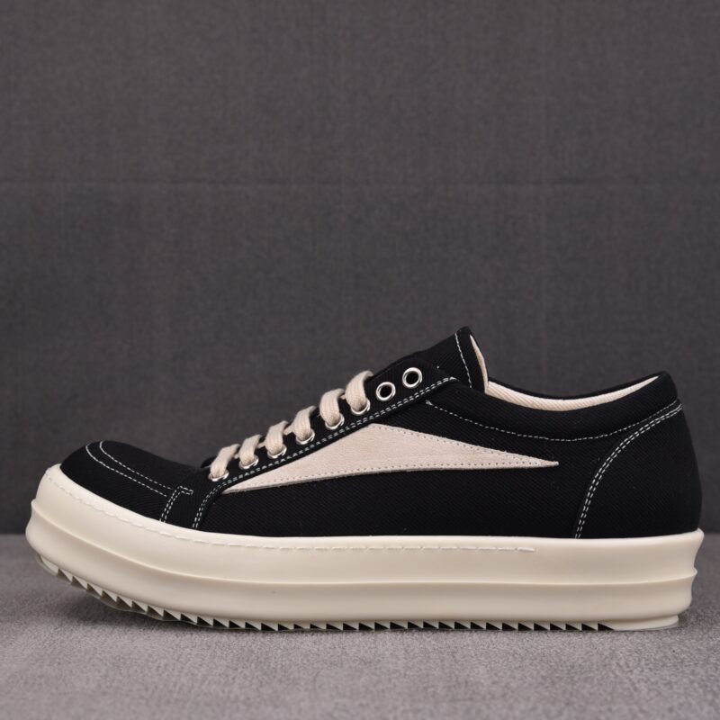 (BEST) Rick Owens Canvas Vintage ‘BLACK MILK WHITE’ Sneakers