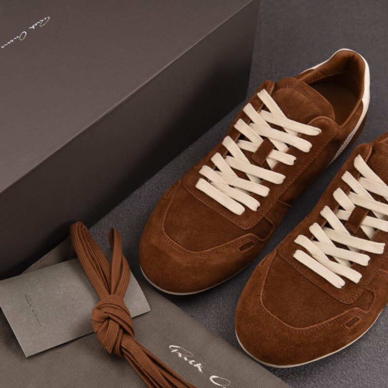 (BEST) Rick Owens Minimal Sneak Suede Leather Panel Sneakers 'BROWN'