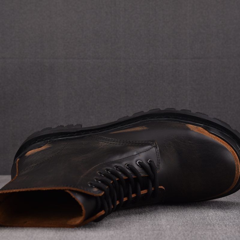 (BEST) Balenciaga Black & Brown Strike Lace-Up Boots Black Brown