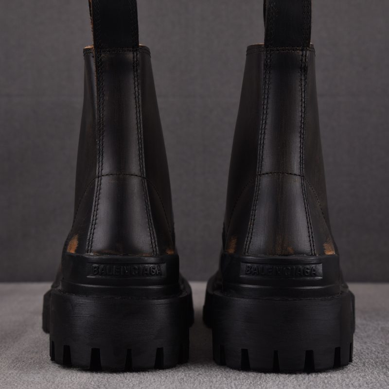 (BEST) Balenciaga Black & Brown Strike Lace-Up Boots Black Brown