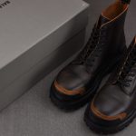 (BEST) Balenciaga Black & Brown Strike Lace-Up Boots Black Brown