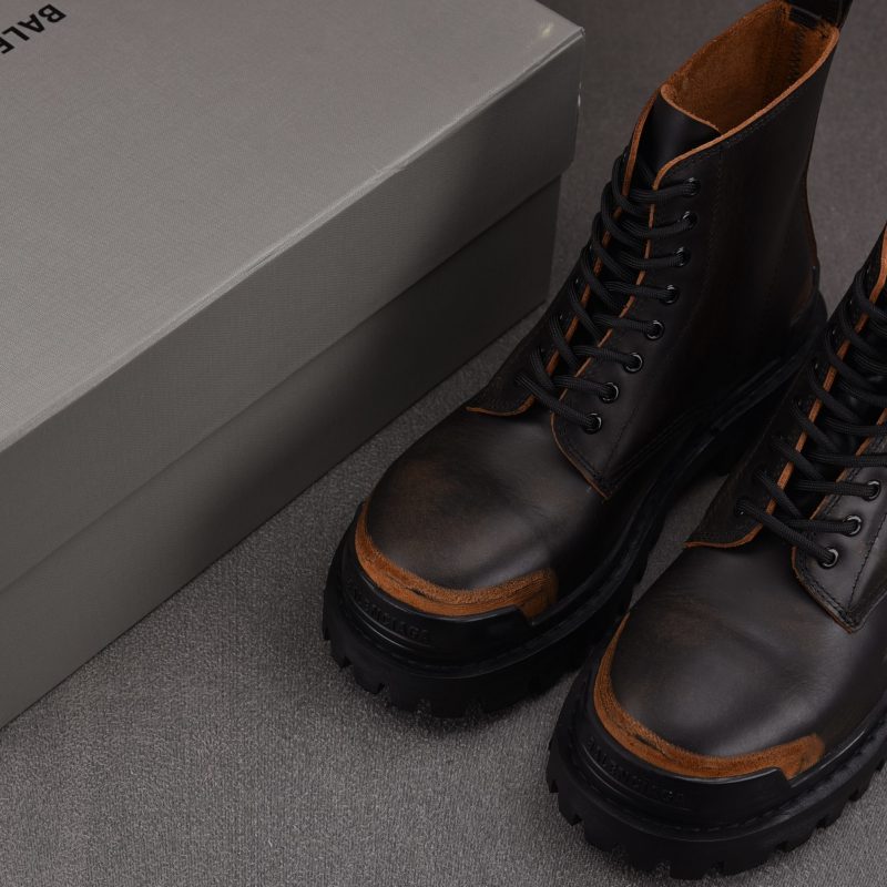 (BEST) Balenciaga Black & Brown Strike Lace-Up Boots Black Brown