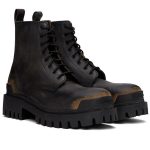 (BEST) Balenciaga Black & Brown Strike Lace-Up Boots Black Brown