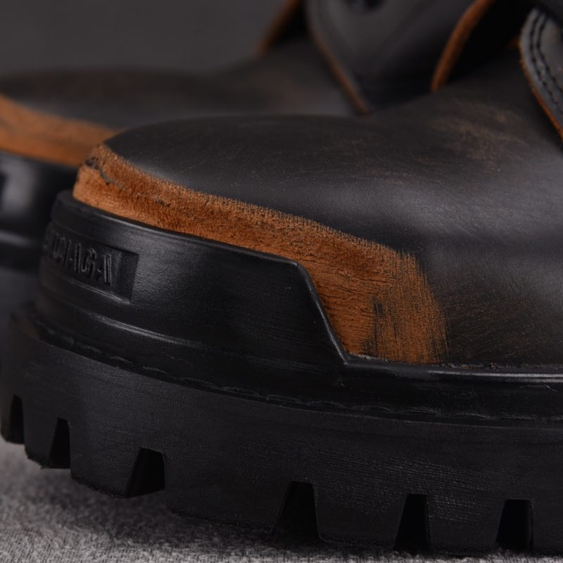 (BEST) Balenciaga Black & Brown Strike Lace-Up Boots Black Brown