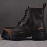 (BEST) Balenciaga Black & Brown Strike Lace-Up Boots Black Brown