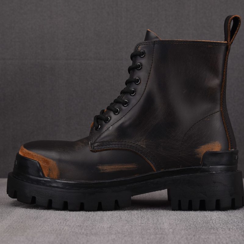 (BEST) Balenciaga Black & Brown Strike Lace-Up Boots Black Brown