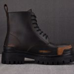 (BEST) Balenciaga Black & Brown Strike Lace-Up Boots Black Brown